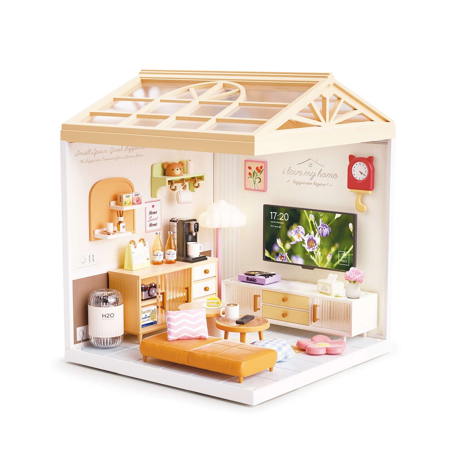 Juguete Casa en Miniatura Sala con Sof&aacute;, Muebles, Accesorios y Efecto de Luz Nocturna image number null