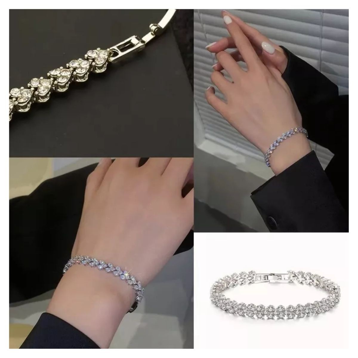 Pulsera De Cristal Para Mujer Plata Blanca Y Oro Rosa,2 Pzs image number null