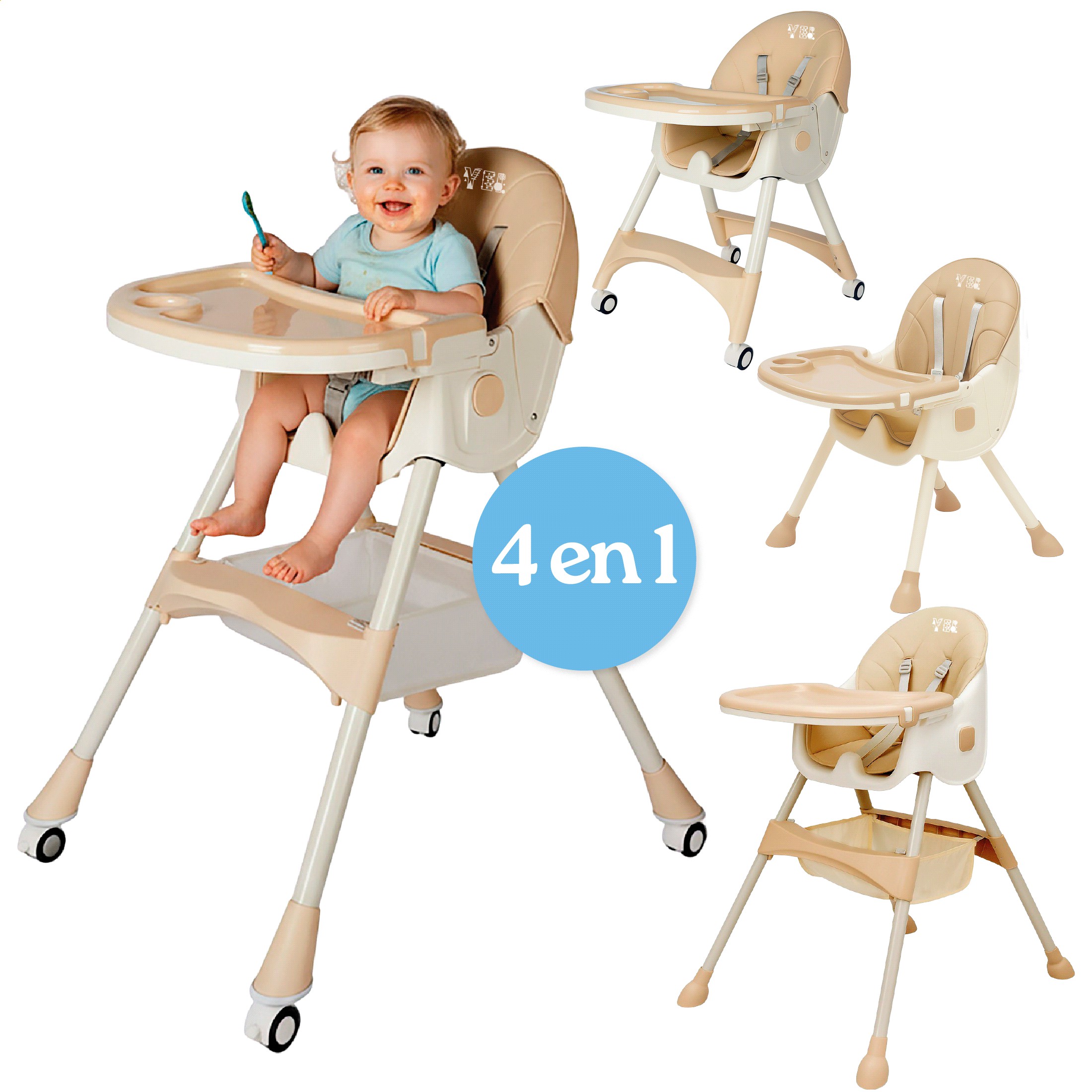 Silla Alta para Beb&eacute; YEI Caqui, 6 en 1, Plegable, 2 Alturas, 5 Puntos de Seguridad image number null