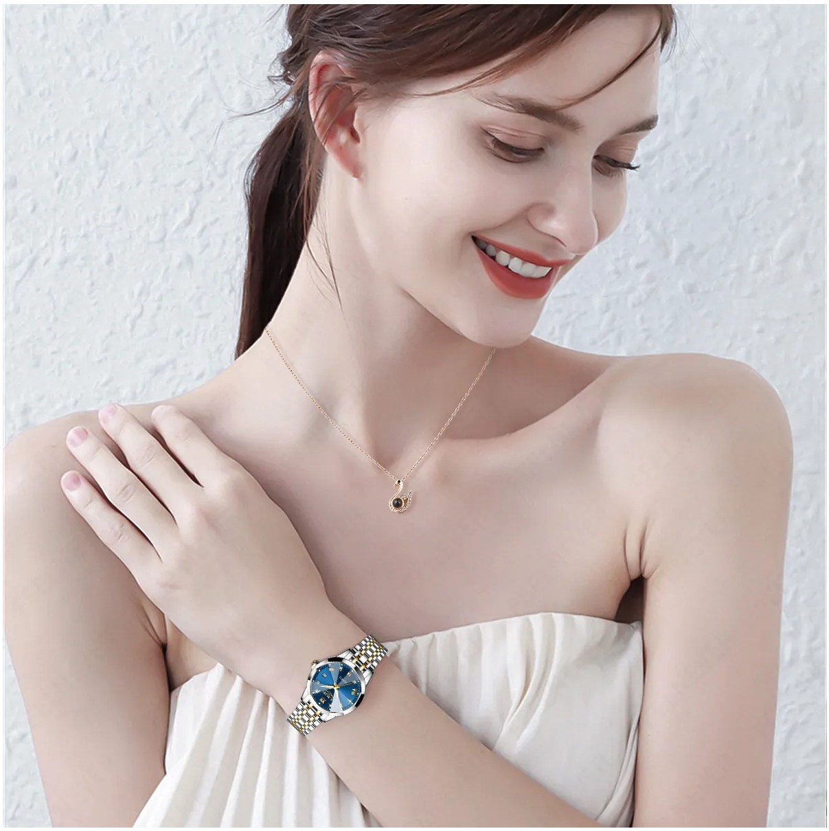Reloj De Mujer Lige Con Collar Color Del Fondo:Gold/Blue image number null