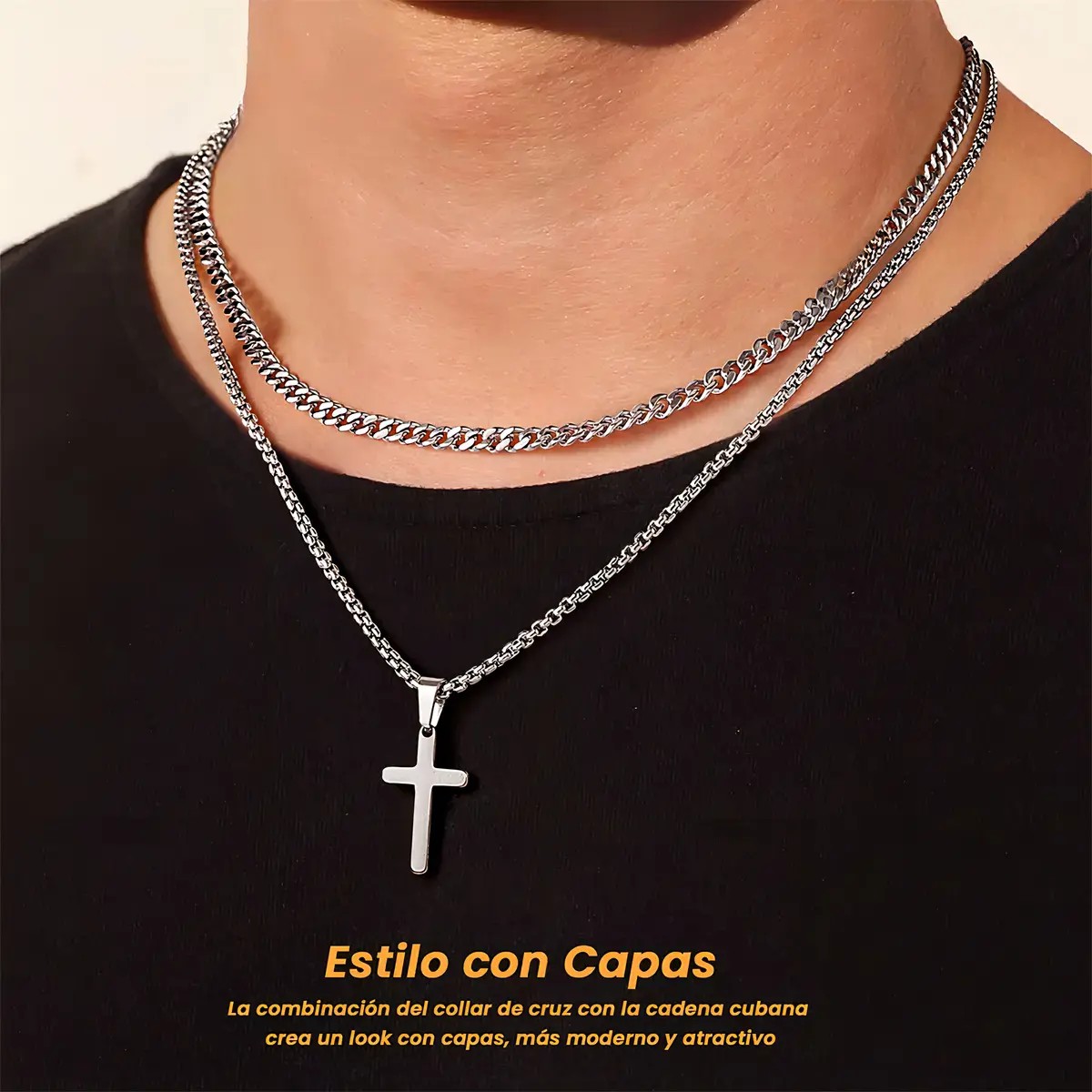 2pz Collar Con Pulseras Cruz Dijes Hombres Acero Inoxidable Plata 60cm Pulseras 21cm image number null