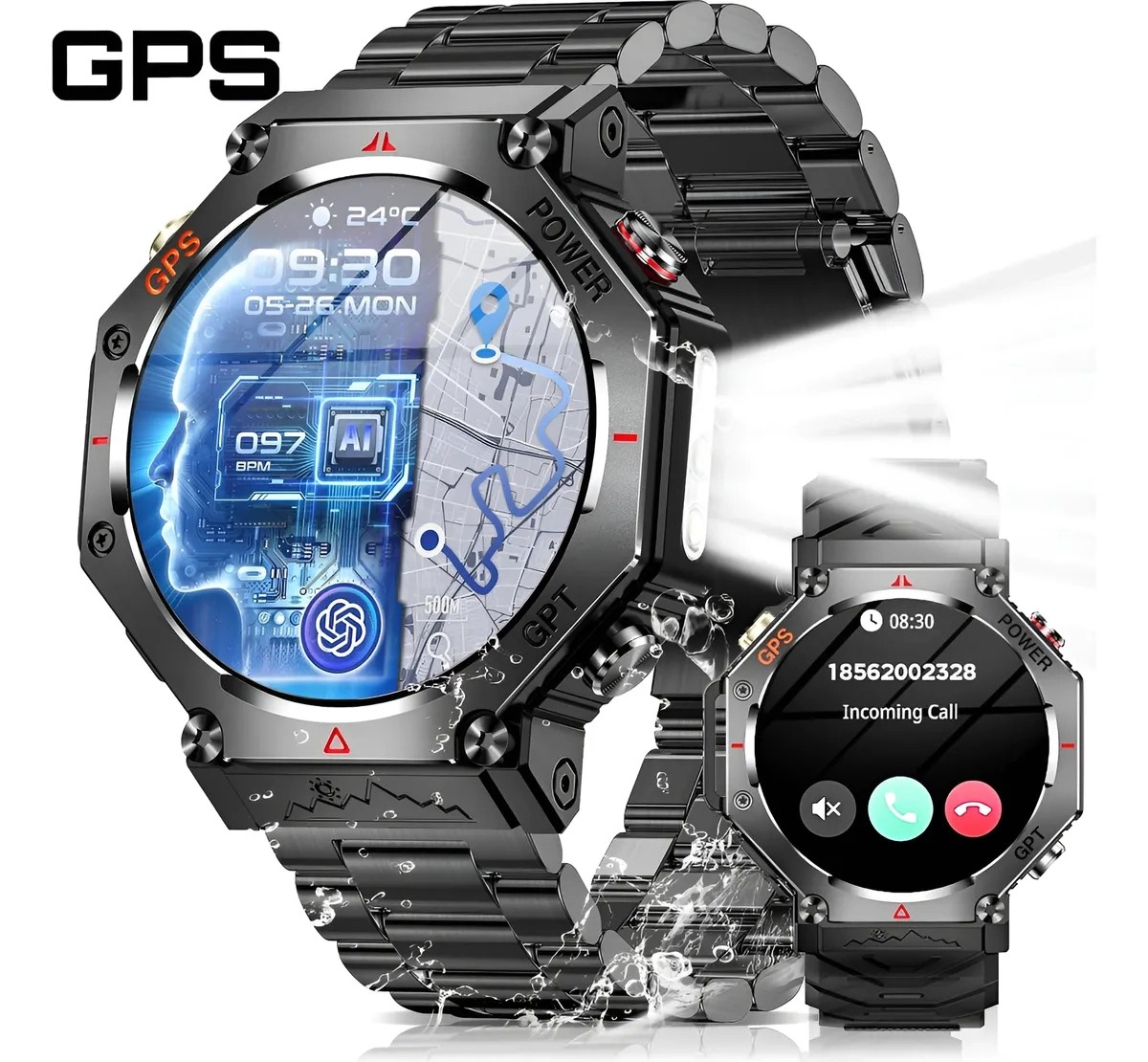 Smartwatch Reloj Inteligente Hombre Gps Llamada Bluetooth Negro Deportivo Siliconas image number null