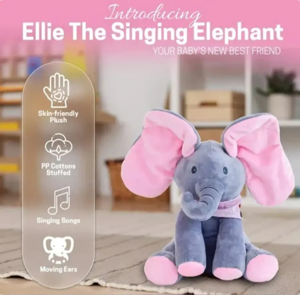 Elefante Peluche Musical Con Escondidillas Para Beb&eacute; Juguete Rosa Gris image number null