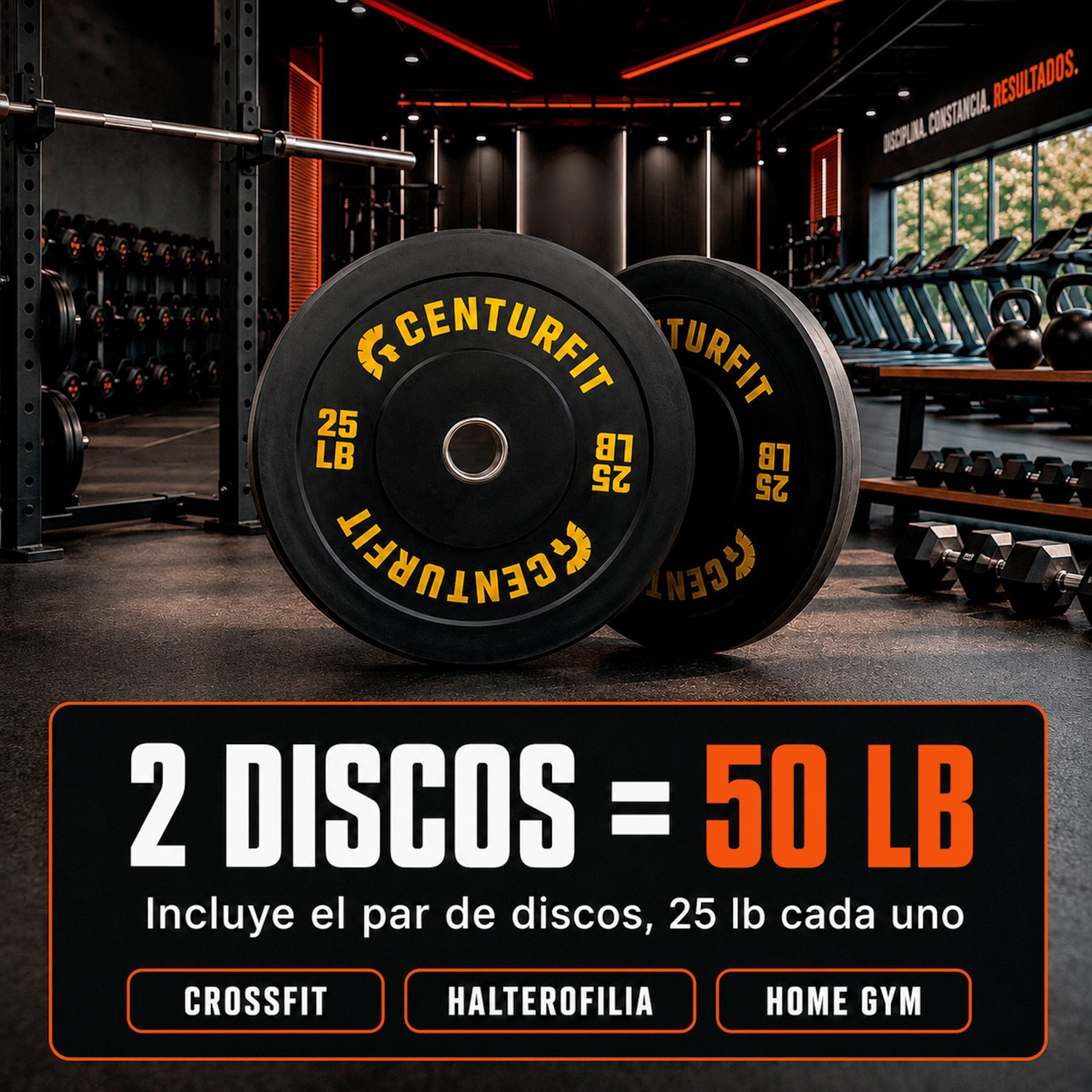 Par Disco Bumper Olimpico 25 Lb Centro Acero Caucho Crossfit Negro Centurfit image number null