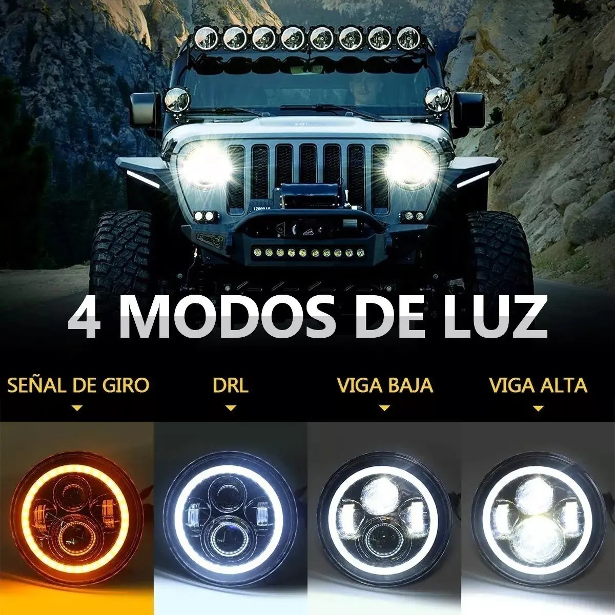 Faros Led 7 Inch Motorcycle Harley Jeep Wrangler Vocho NEGRO image number null