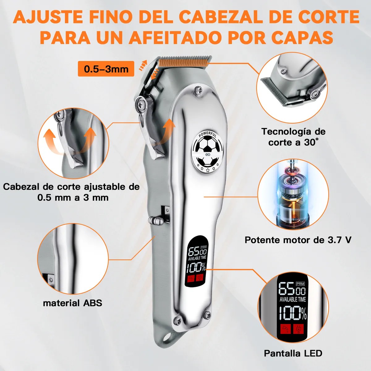Maquinas Para Cabello Recargable Cortadora De Pelo Kit Plateado image number null