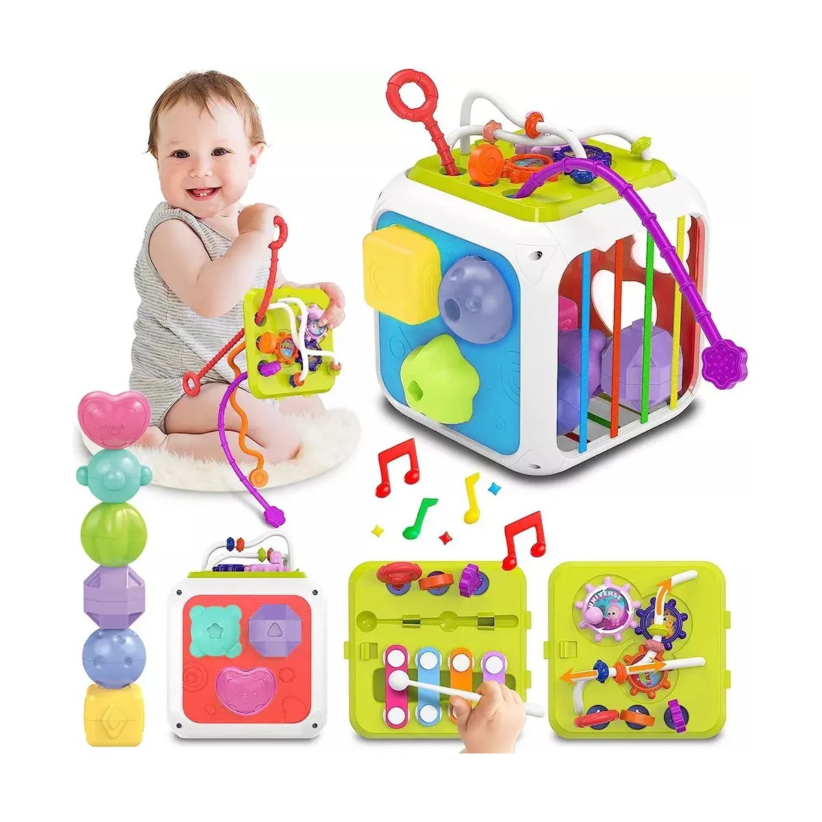 Juguete Educativo Sensorial Cubo Actividades 7 En 1 Para Beb&eacute;s image number null