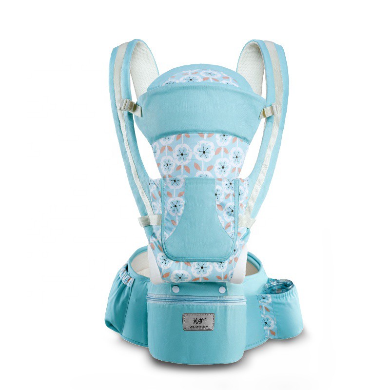 Canguro Ergon&oacute;mico para Beb&eacute; 100% Algod&oacute;n 15 Posiciones Turquesa Flores Ecobaby Original image number null