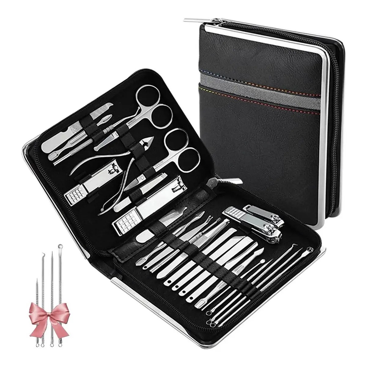 Set de Manicura y Pedicura 26 Piezas Acero Inoxidable Negro image number null