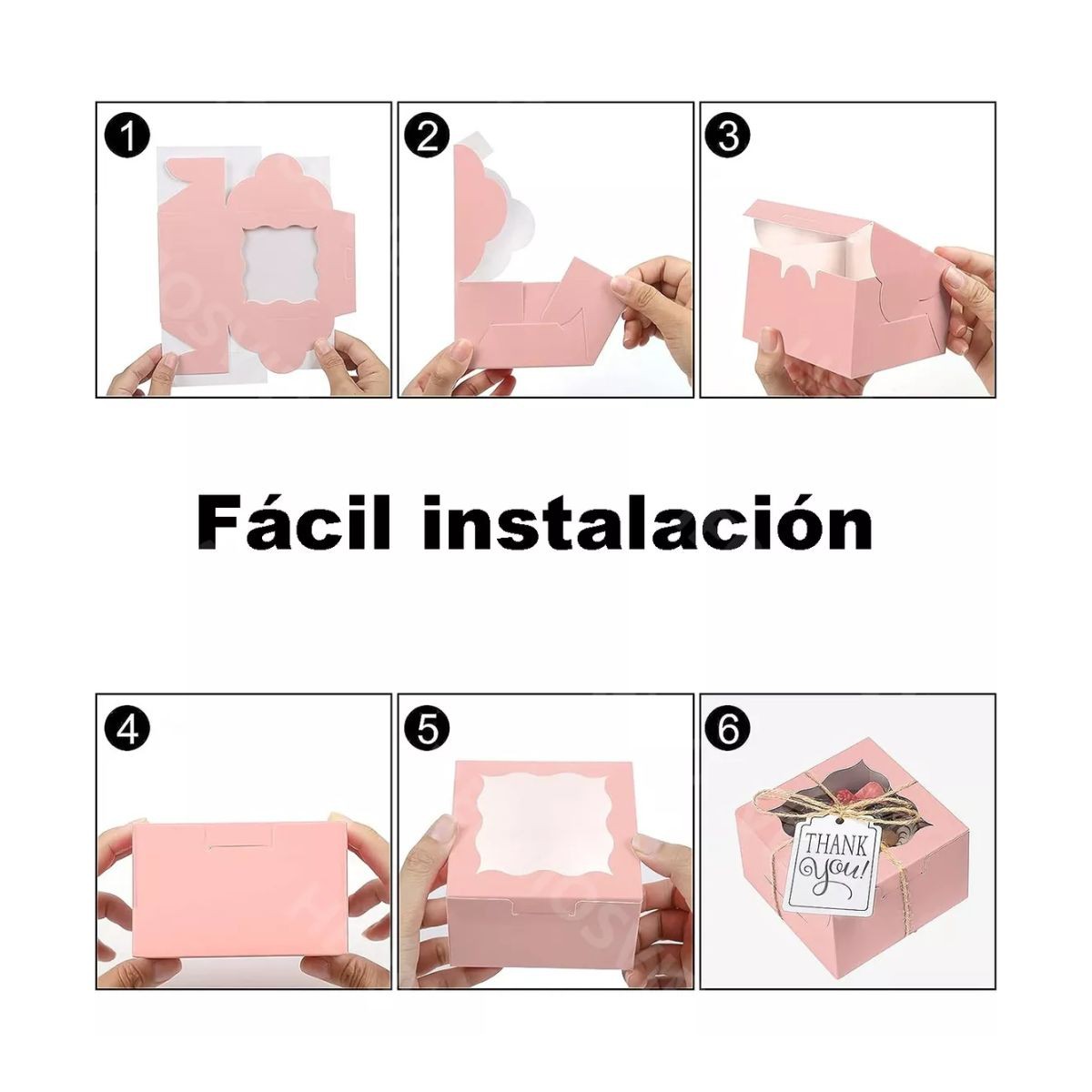 50 Cajas Carton Ventana Galletas Cupcakes Regalo Boda Rosa image number null