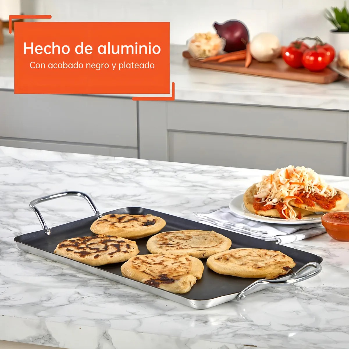 Sart&eacute;n Antiaderente 48x29cm Aluminio Neg Ocupa 3 Hamburguesas image number null