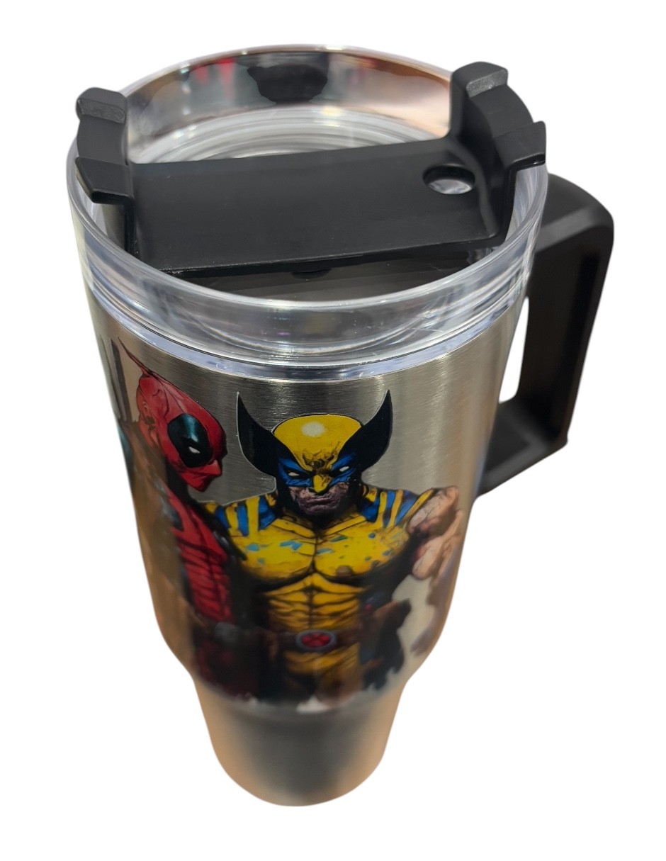 Termo de acero inoxidable Fartmex color plata, Deadpool & Wolwerine 30 oz image number null