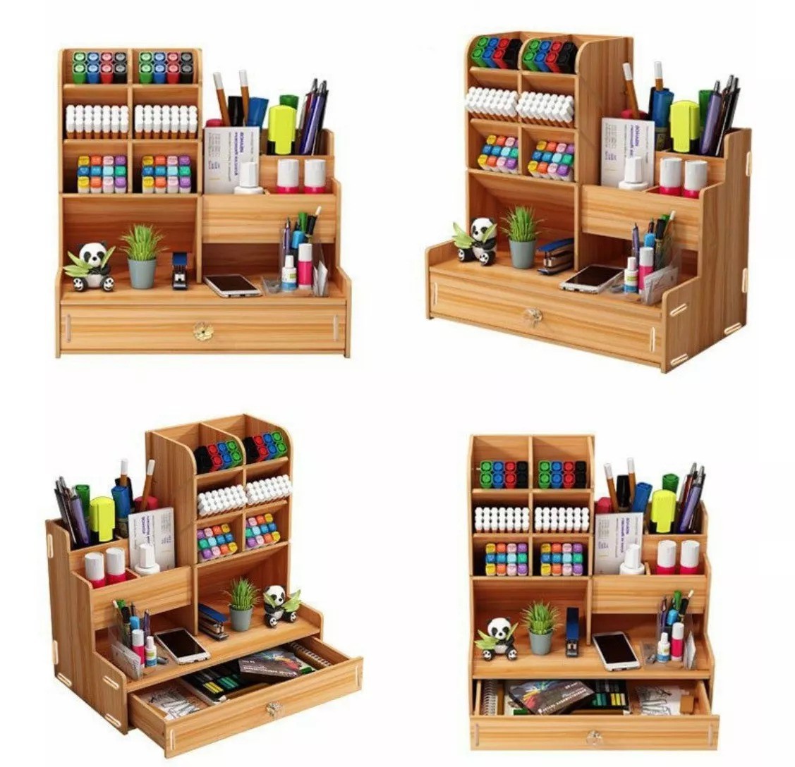 Organizador De Escritorio Madera Oficina Con Cajonera image number null