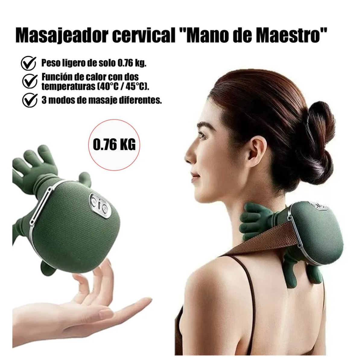 Masajeador El&eacute;ctrico Cuello Hombros Mini Profundo Port&aacute;til Verde image number null