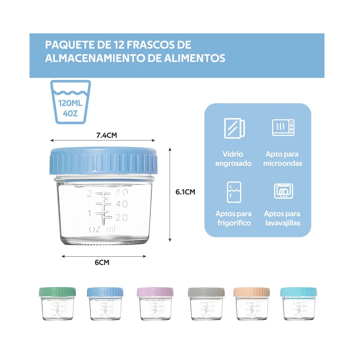 Frascos De Vidrio 4 Oz Recipientes Para Papillas De Beb&eacute; 12 Piezas image number null