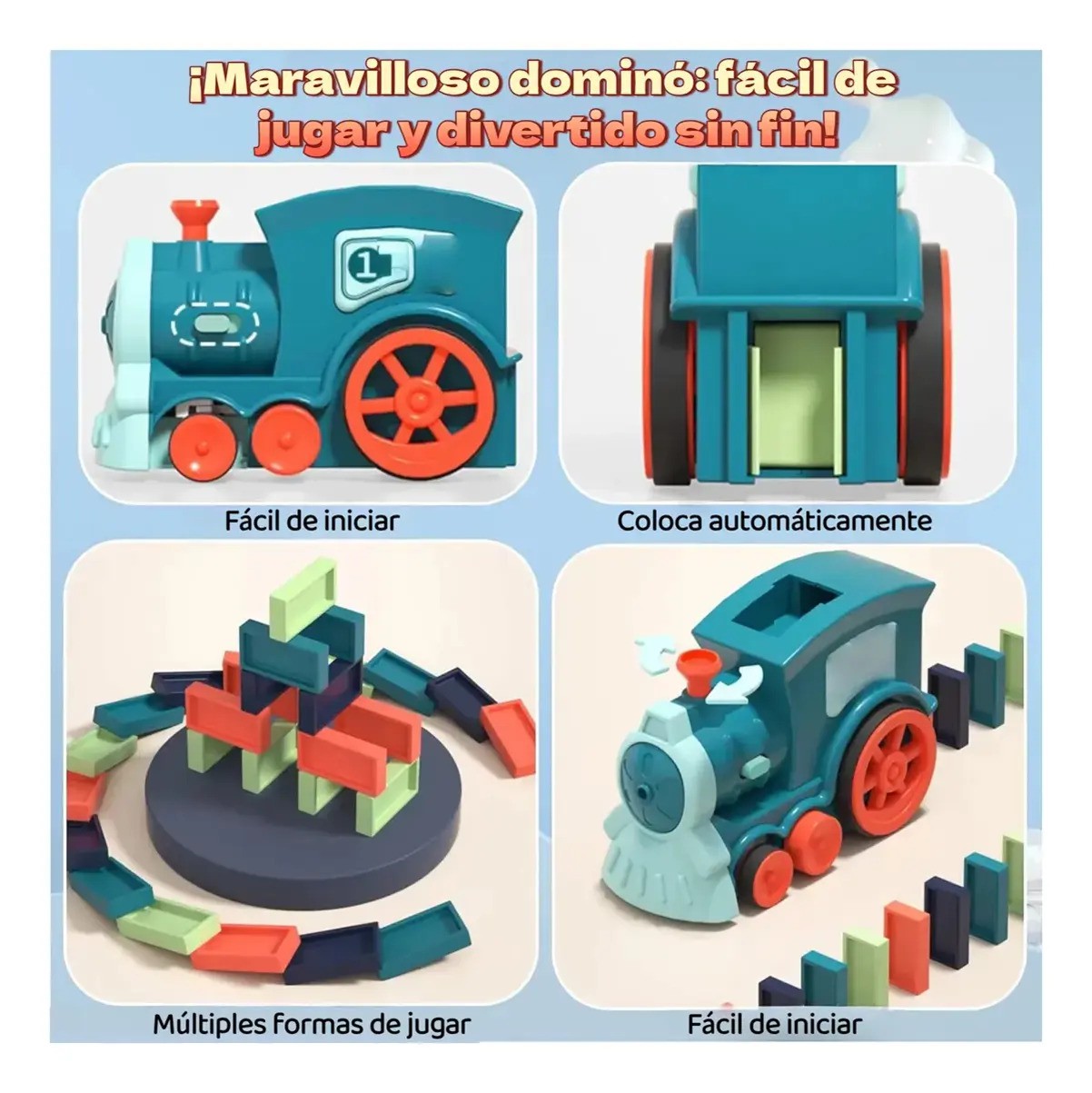 Juego Para Ni&ntilde;os Tren Domin&oacute; Veh&iacute;culos Bloques 60pz Multicolor image number null