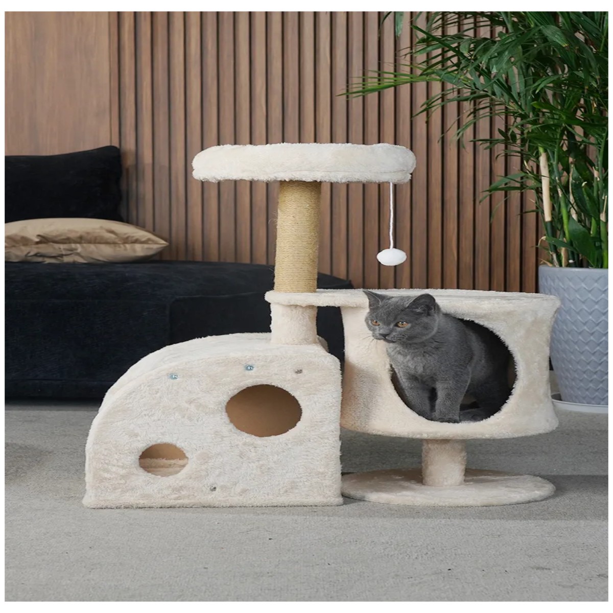 Torre &Aacute;rbol Rascador Para Gato Con Casa Color Beige image number null
