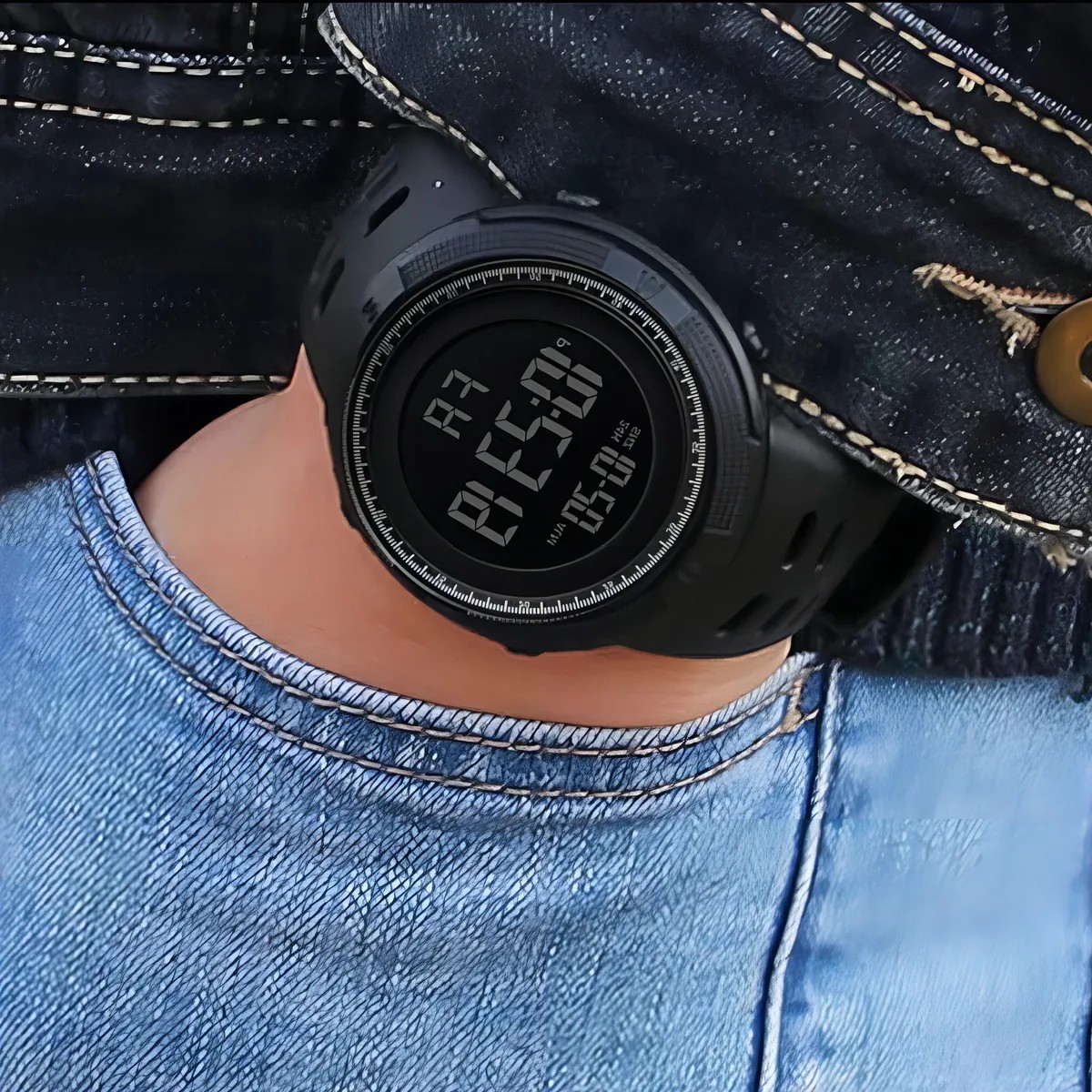 Reloj Digital Deportivo Resistente al Agua Negro con Cron&oacute;metro y Alarma image number null