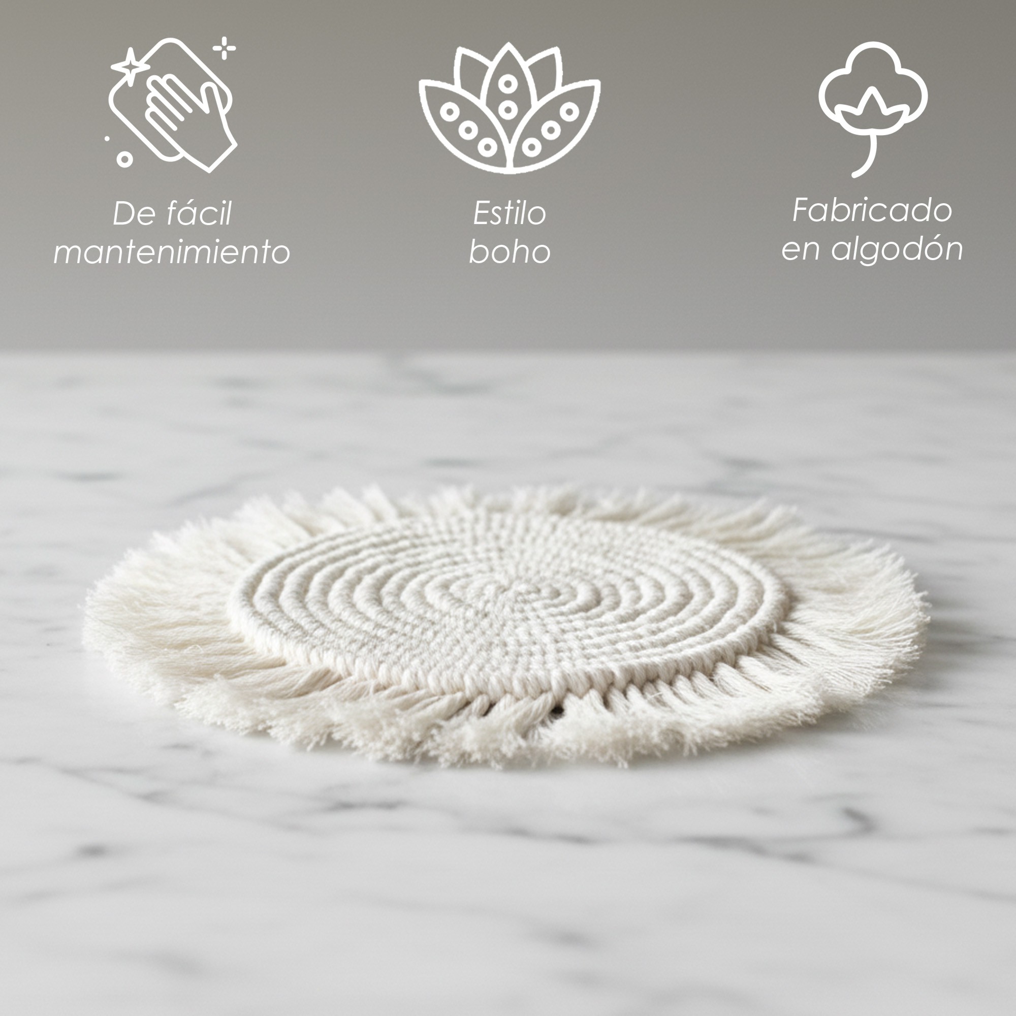 Ilios Innova | Paquete de 4 manteles estilo boho macram&eacute;, decorativos para m&uacute;ltiples espacios, 25 y 35 cm de di&aacute;metro. image number null
