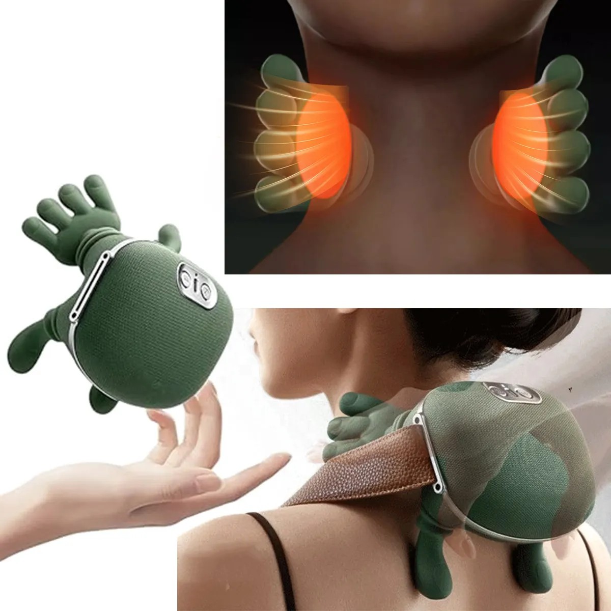 Masajeador El&eacute;ctrico Cuello Hombros Mini Profundo Port&aacute;til Verde image number null