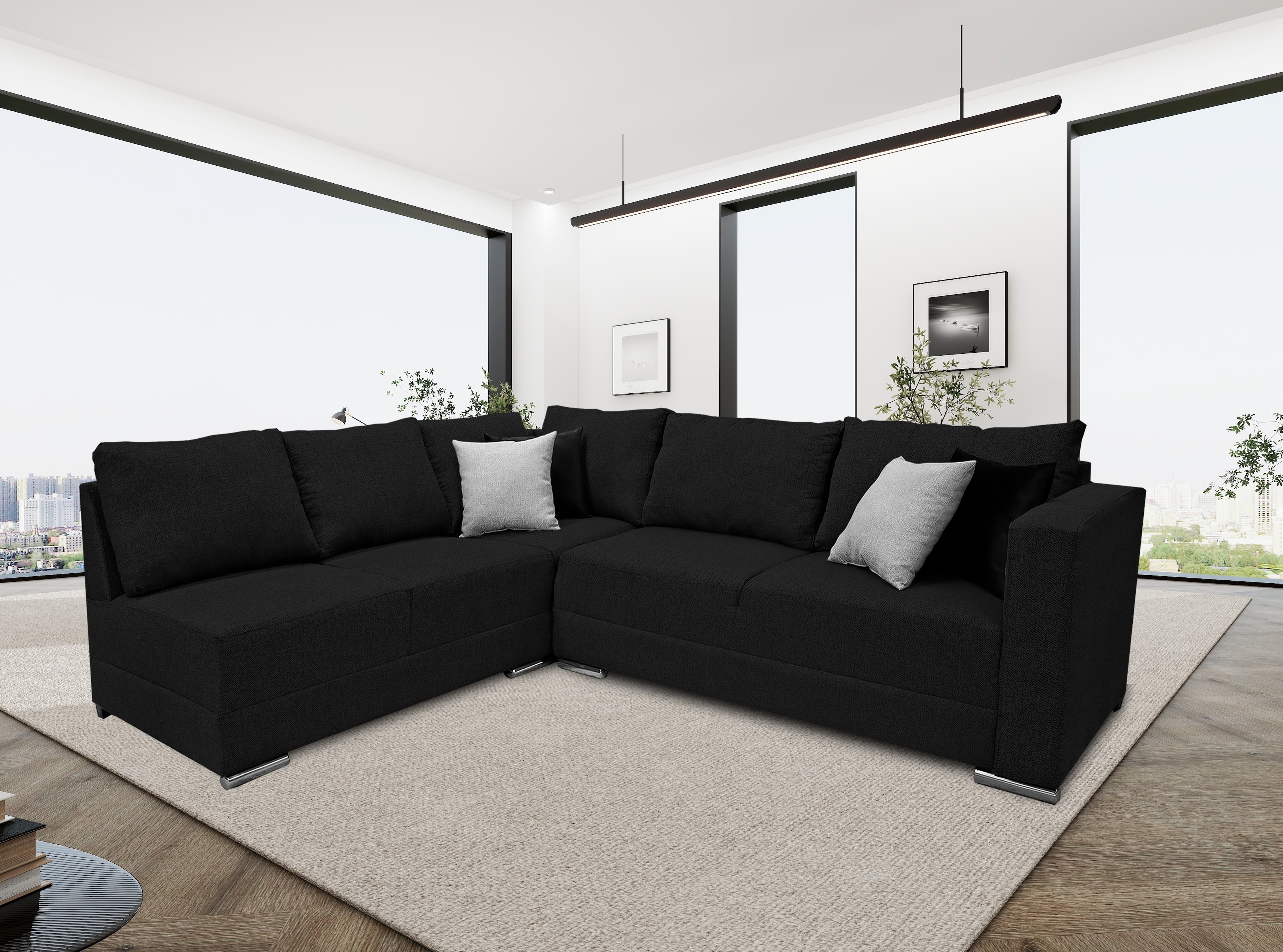 Sala esquinera El Bazar Storte Tempo Negro 215 x 255 cm Lino nacional Moderna modular image number null