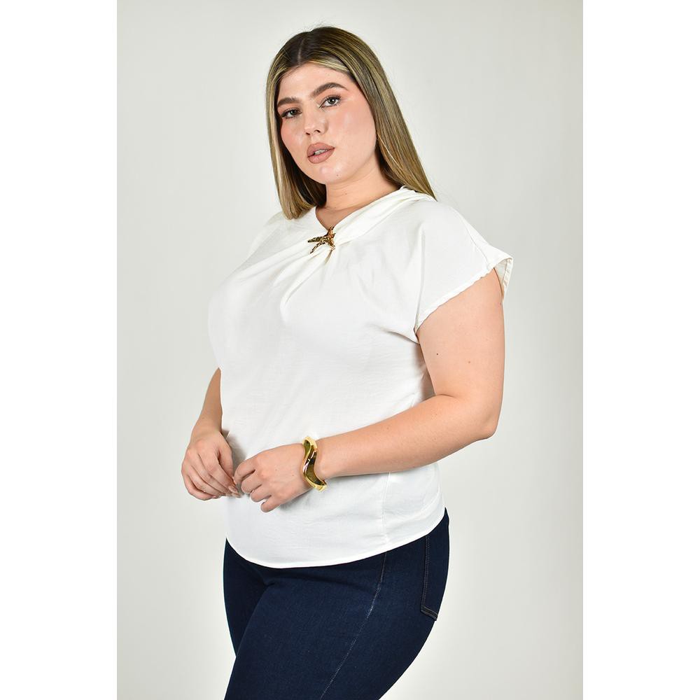 Blusa con detalle de estrella Roman Fashion /Tallas Extras, 1916 (Blanco) image number null
