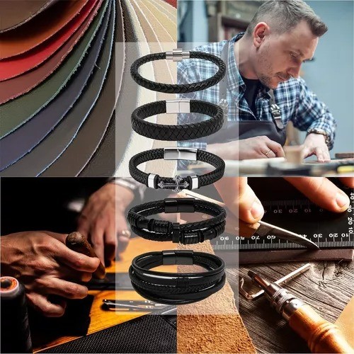 5 Piezas Pulsera Para Hombre De Cuero Con Hebilla Magn&eacute;tica image number null