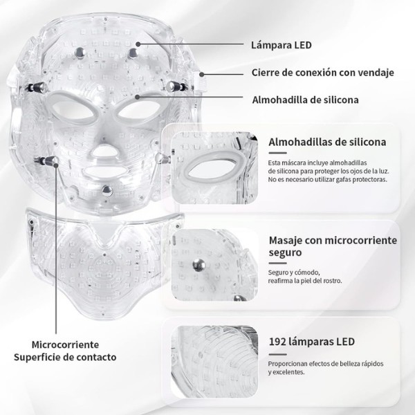 Mascara LED Facial y Cuello 7 Colores Con Control Remoto Rejuvenecedora Terapia de Luz para Arrugas Acn&eacute; y Manchas image number null