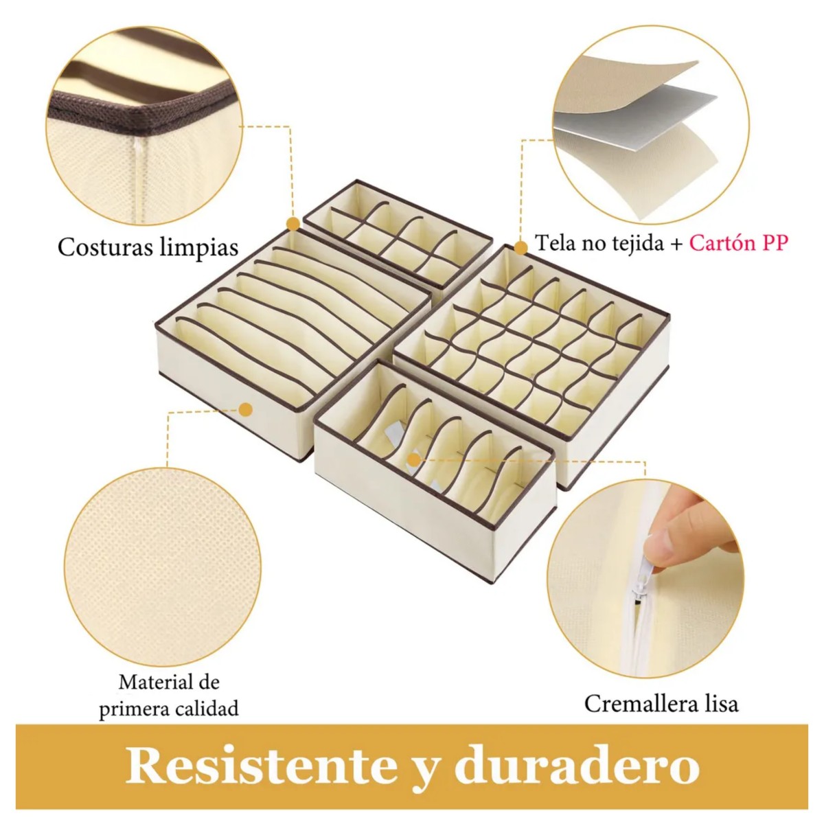 8pzs Organizador De Ropa Interior Plegable Para Cajones Cajas Beige image number null