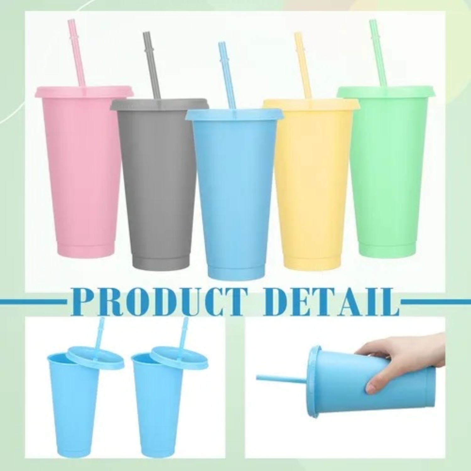 Vasos Reutilizables De 24 Oz Con Tapa Y Popote, 10 Piezas colores image number null