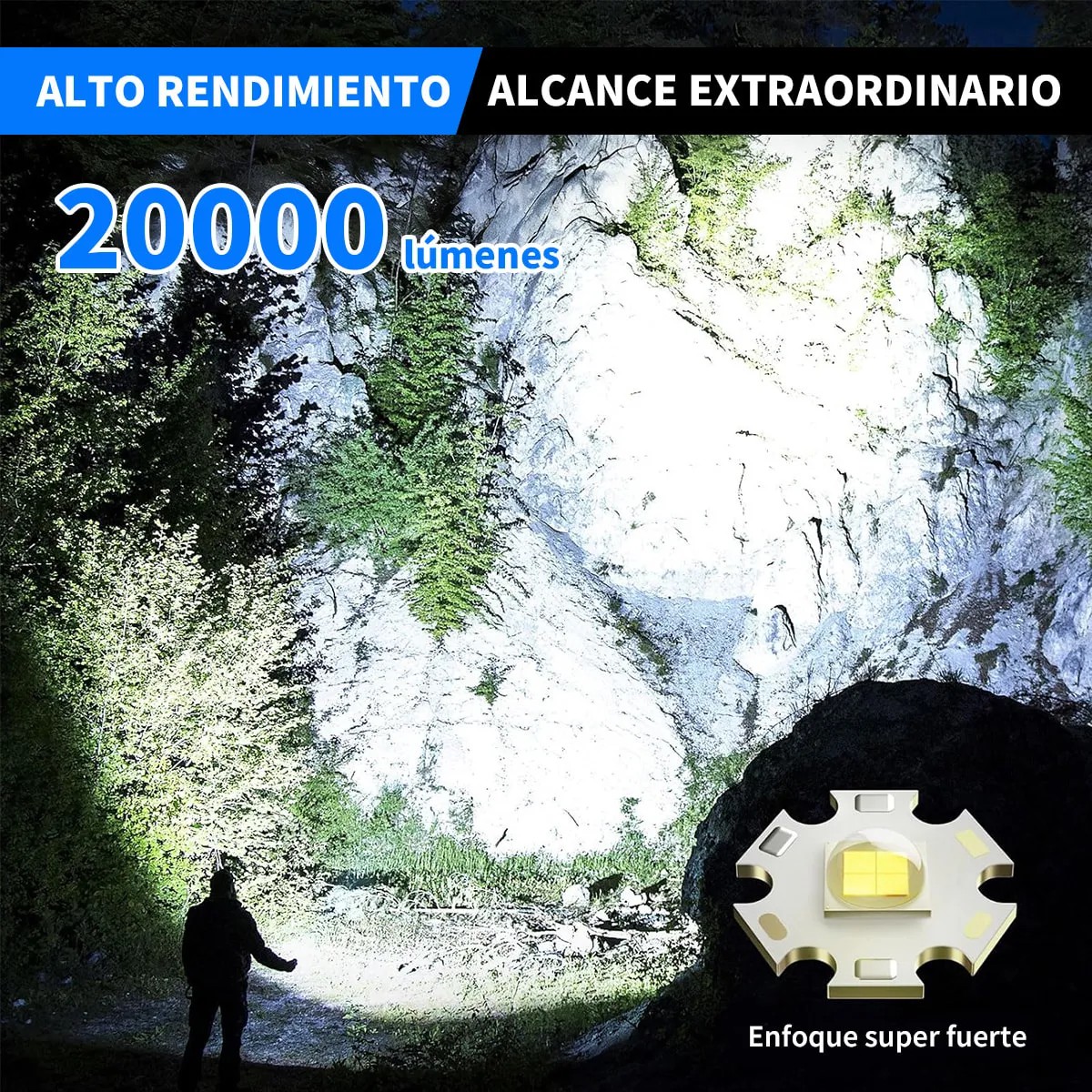 L&aacute;mpara T&aacute;ctica Led Recargable 200000lm Luz Blanca estuche negro image number null