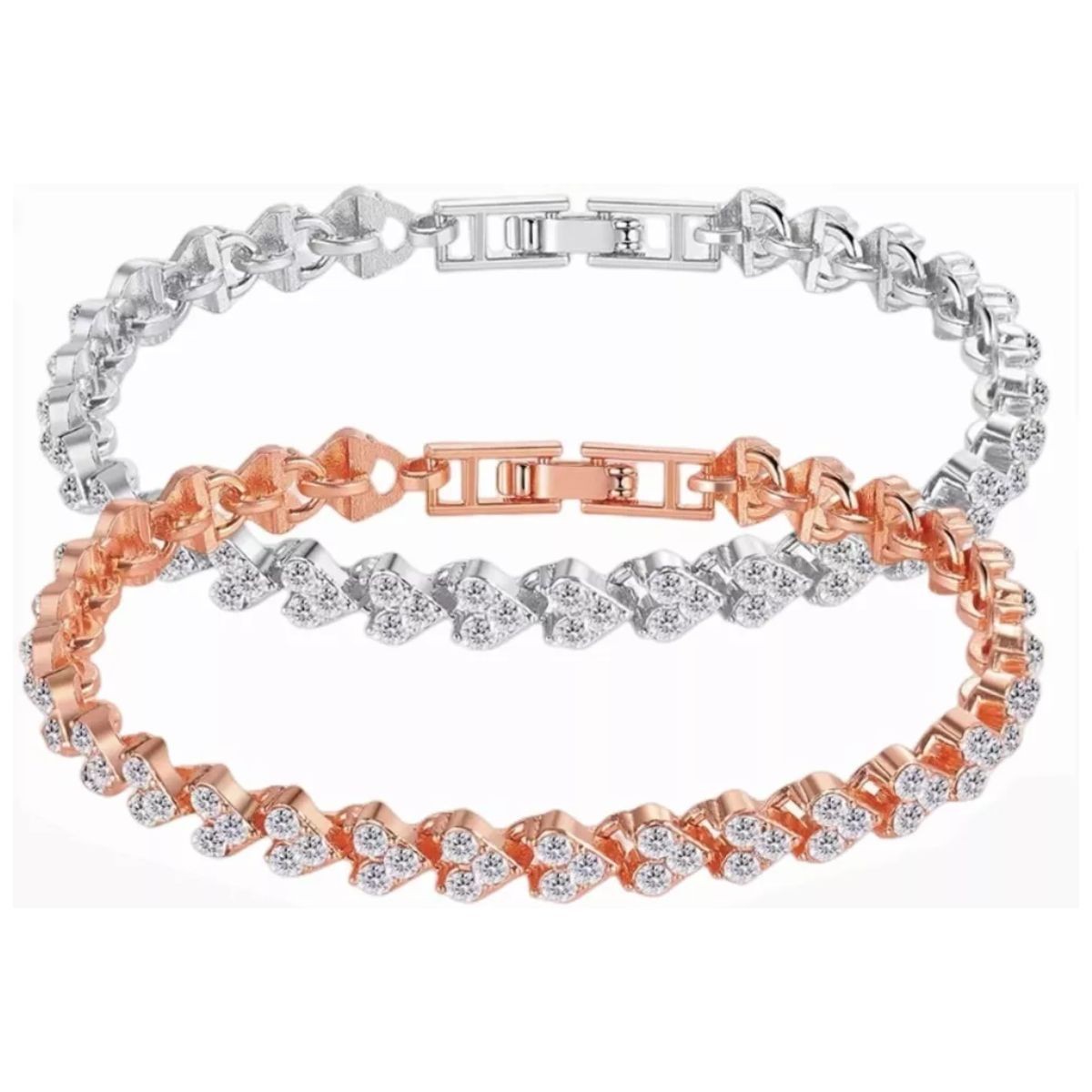 Pulsera De Cristal Para Mujer Plata Blanca Y Oro Rosa,2 Pzs image number null