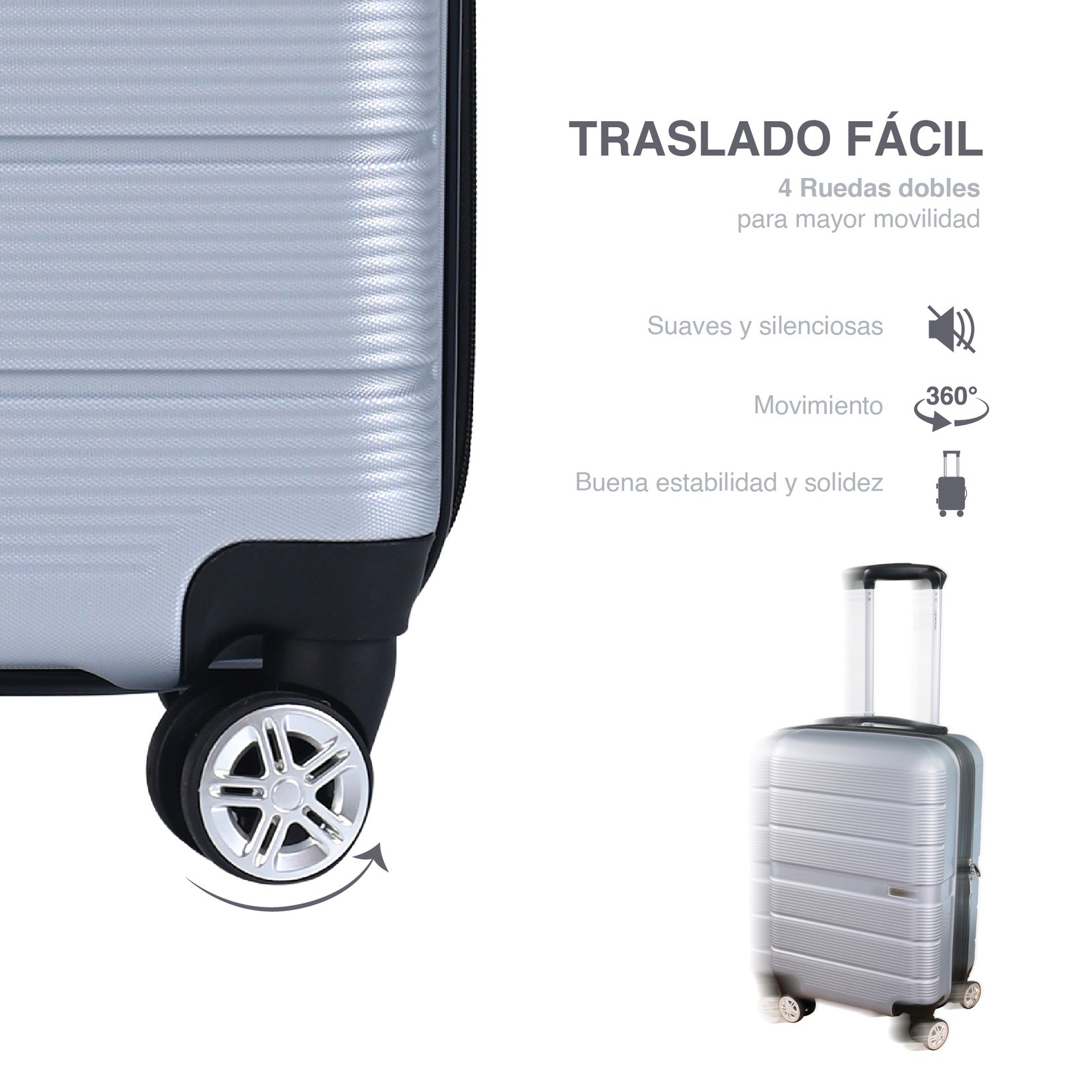 Maleta Compass Chicago 20" Carry On con Neceser Plateada, Expandible y Ruedas 360&deg; image number null