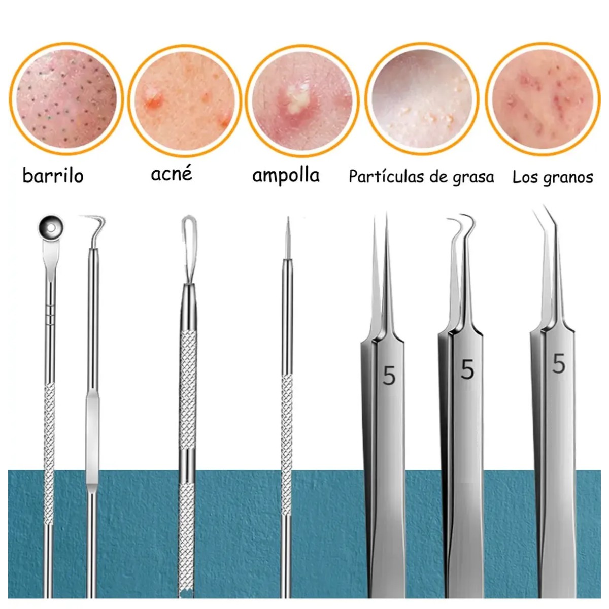 Herramientas Para Remover Puntos Negros Espinillas 8 Piezas image number null