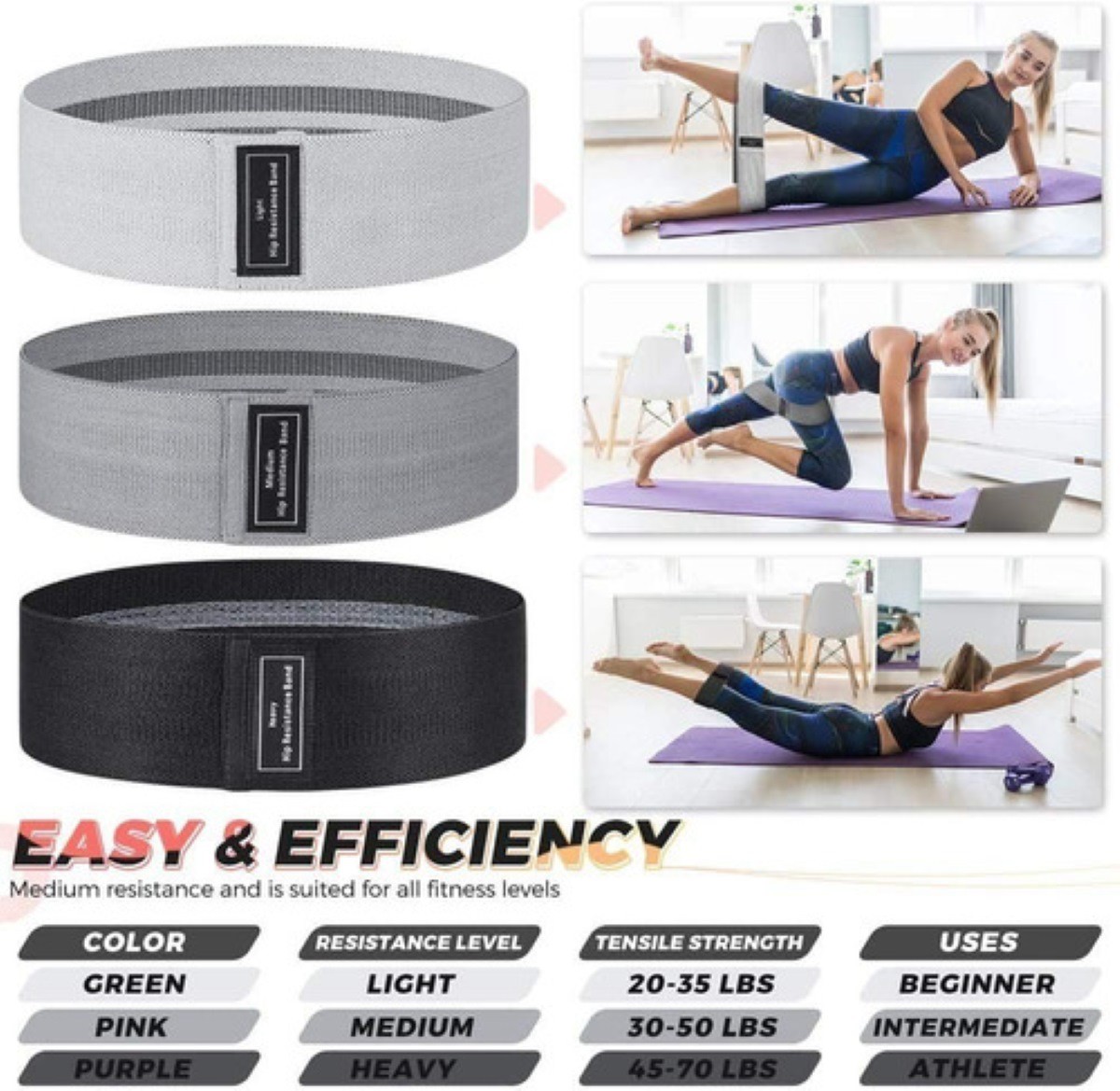 Bandas De Resistencia Elasticas Fitness Set De 3 Colores Oscuros image number null