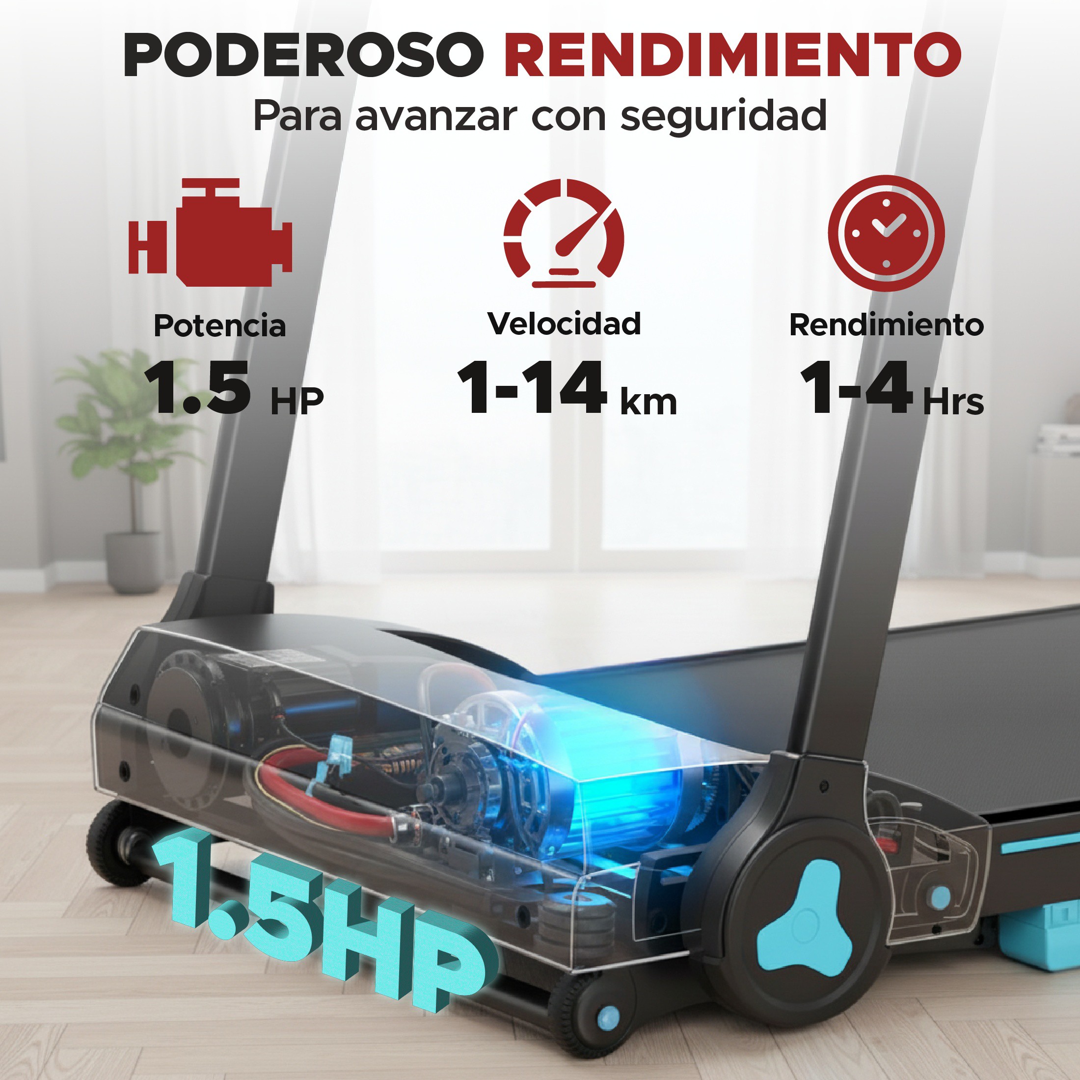 Caminadora X-Rush Calypso Plegable 1.5HP, 14 km/h, 2 Niveles Inclinaci&oacute;n Pantalla LED image number null