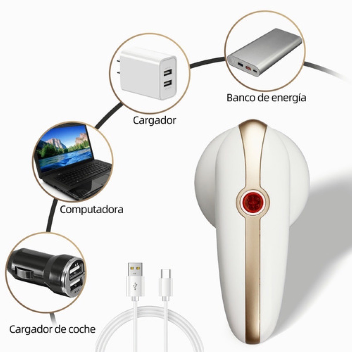 Quita Pelusa Recargable Ropa Removedor El&eacute;ctrico Port&aacute;t Blanca image number null