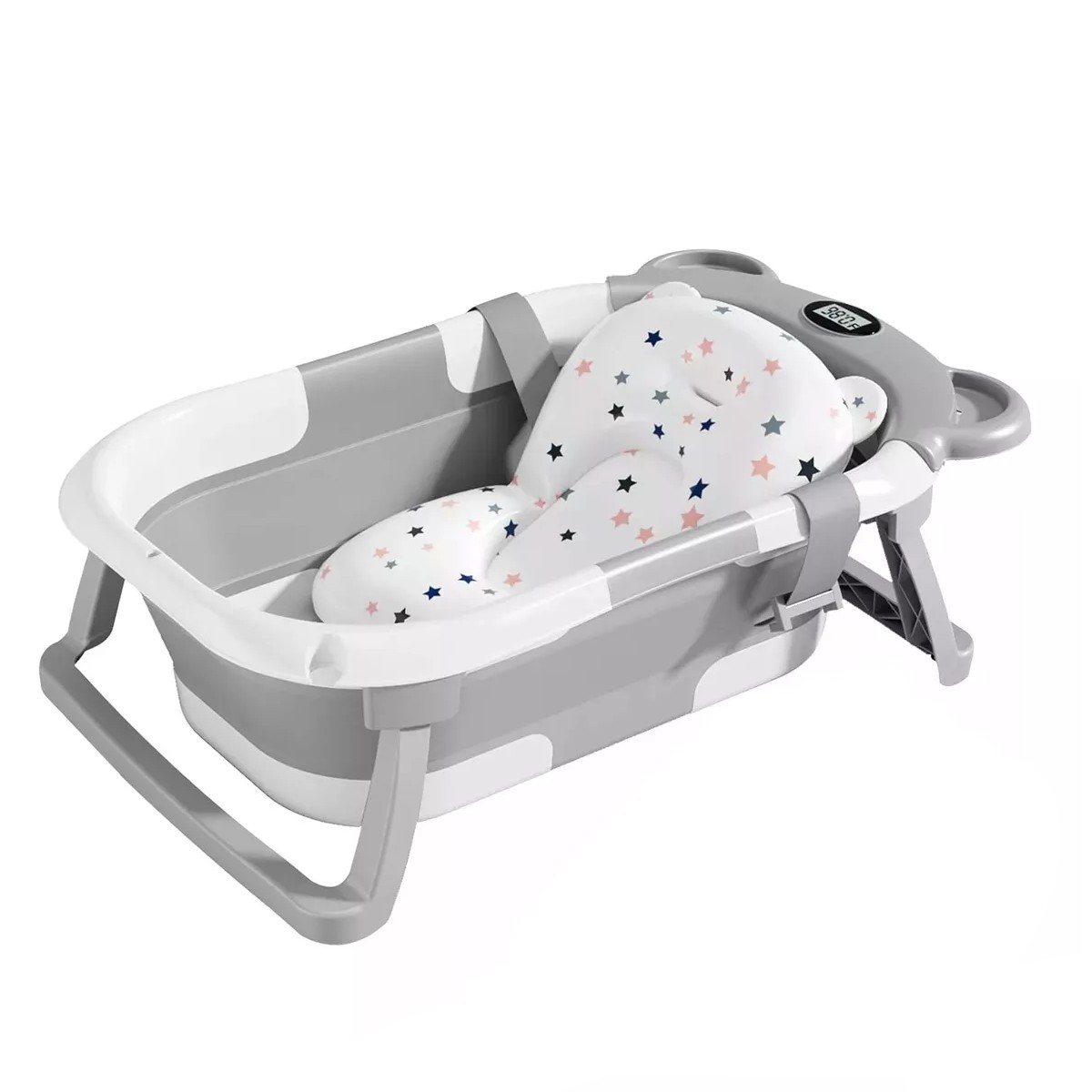 Ba&ntilde;era Tina Ba&ntilde;o Bebe Plegable Port&aacute;til Con Coj&iacute;n Termometro Gris image number null