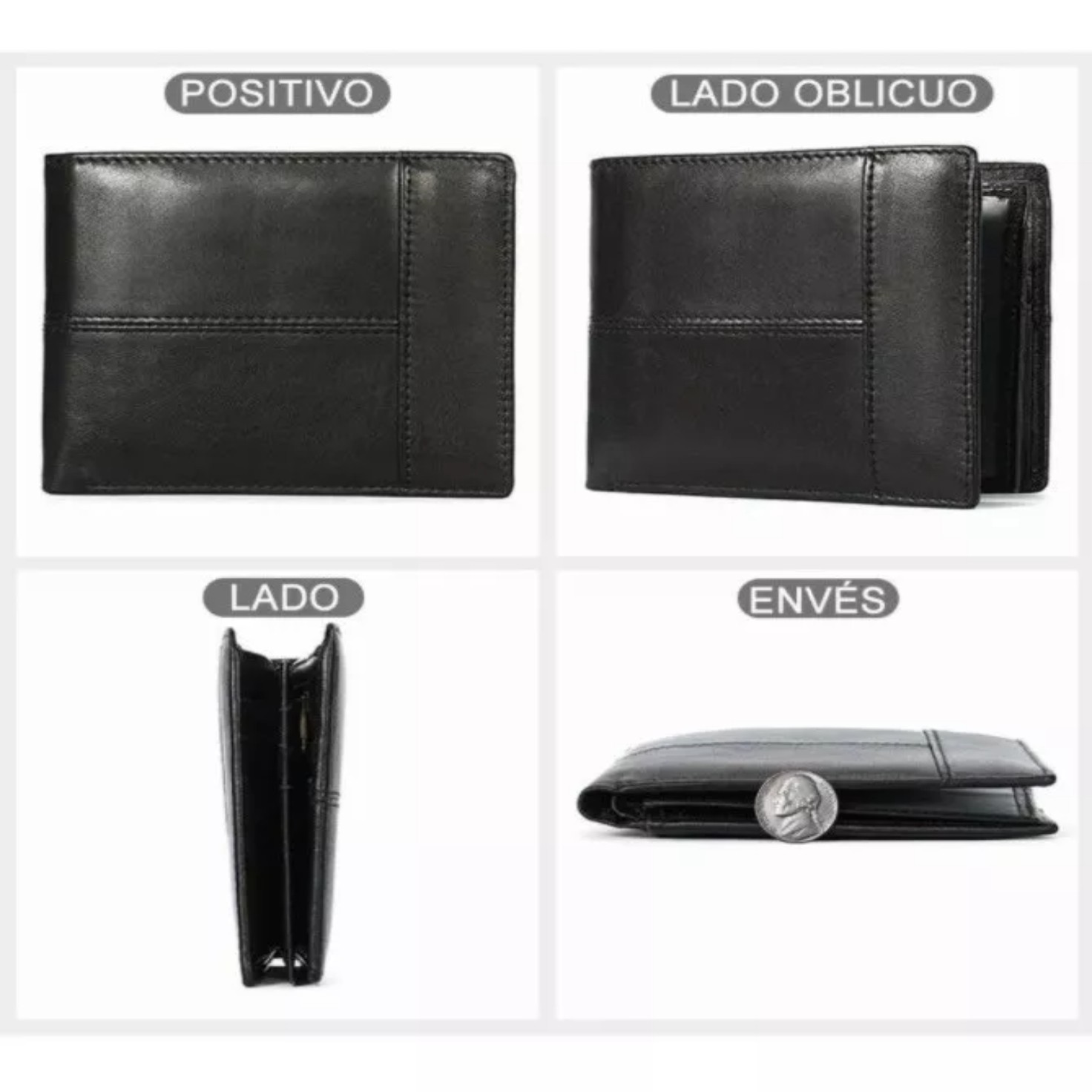 Cartera Hombre Piel Genuina Cartera Antirrobo Rfid. image number null