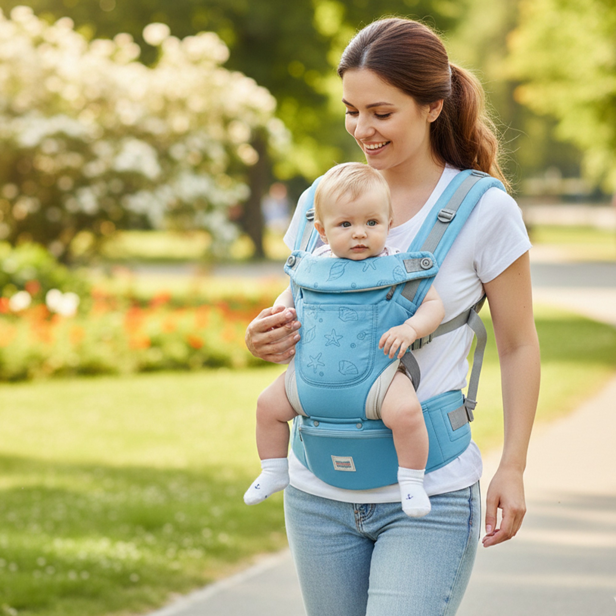 Canguro Portabeb&eacute; Ergon&oacute;mico con Asiento en Cintura Suave Para Beb&eacute;s 0+36 Meses Azul image number null