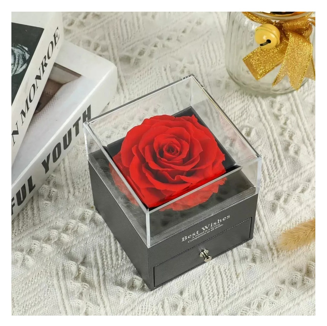 Rosa Eterna Real Preservada + Collar Te Amo En 100 Idiomas Estuche Negro image number null