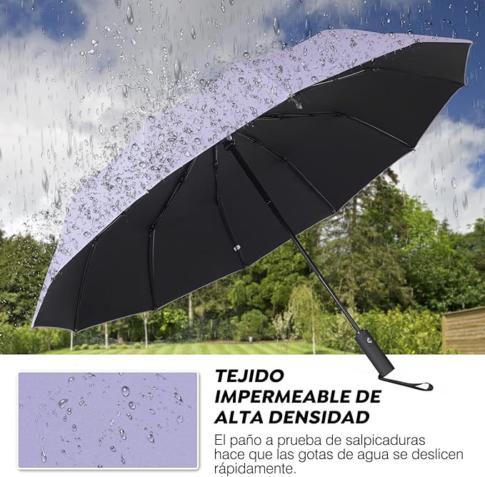 TERPORT Paraguas Plegable de la luvia y Sombrilla de protecci&oacute;n UV, Paraguas Plegable de bot&oacute;n de apertura y cierre autom&aacute;tico, Paraguas con 12 varillas, Ligero y compacto para usar de una sola mano, para hombres y mujeres. image number null