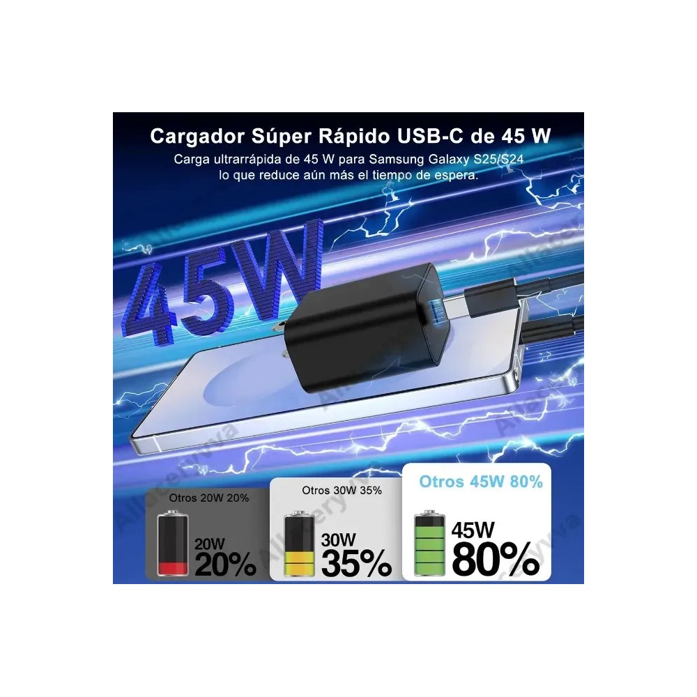 45w Cargador Carga R&aacute;pida Tipo C Para Samsung S22 S22+ negro image number null