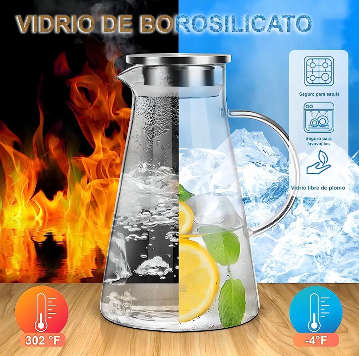 Jarra Vidrio Grueso Y Resistente Con Tapa De 2 Litros Color Transparente image number null