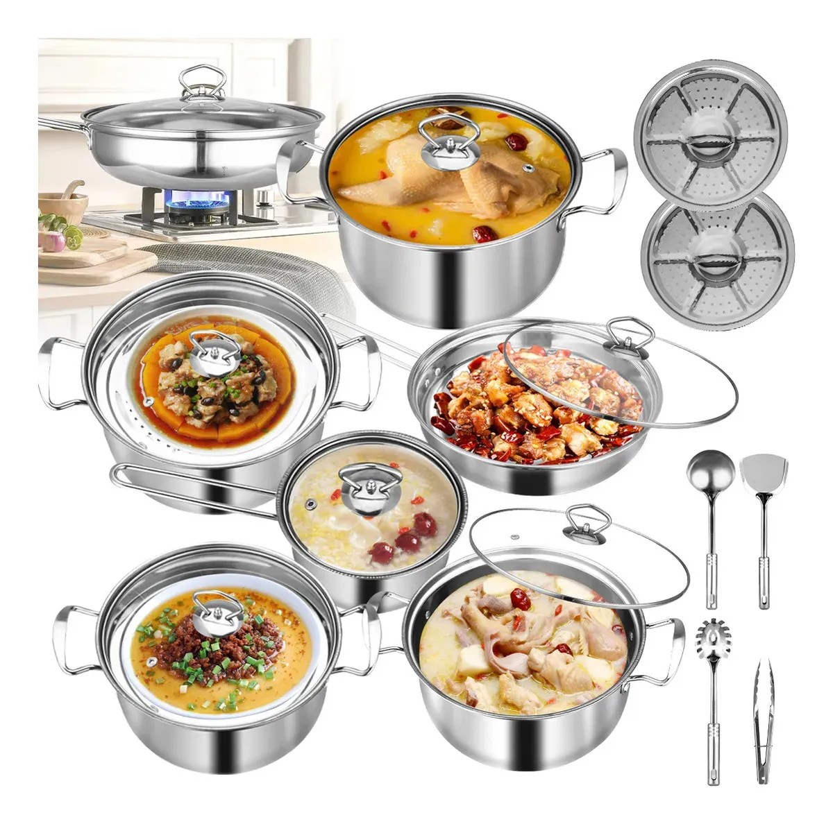 18pcs Completa Bateria De Cocina Antiadherente Inoxidable image number null
