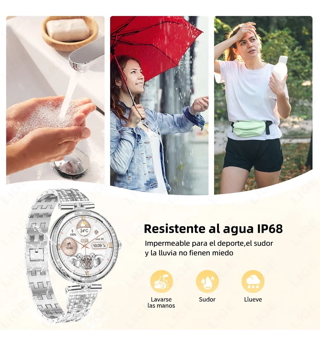 Reloj Inteligente Mujer 1.19 Amoled Relojes Ip68 Impermeable Deportivos Smartwatch Damas Elegante image number null