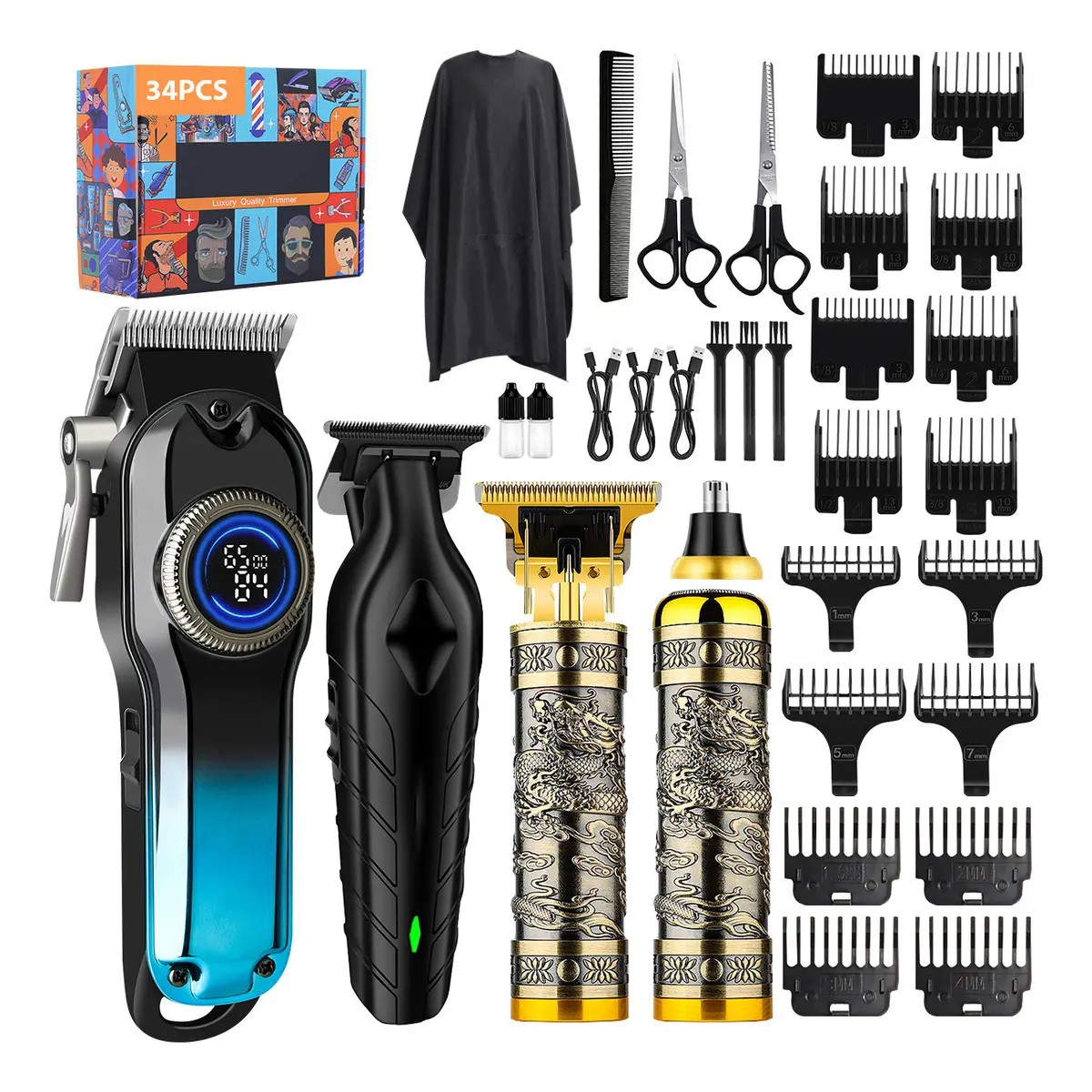 M&aacute;quina Para Cortar Cabello Profesional 34 Piezas Negro image number null