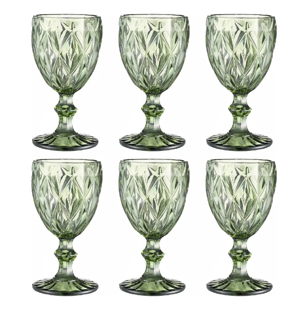 Set 6 Copas De Cristal Labrado Copa Vidrio Colores Olivo image number null