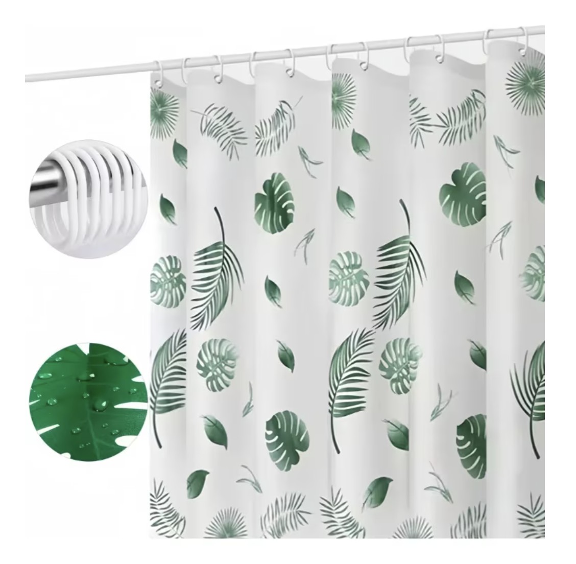 Cortina De Ducha Con Ganchos 180x180cm Impermeable Modelo Tropical Verde image number null