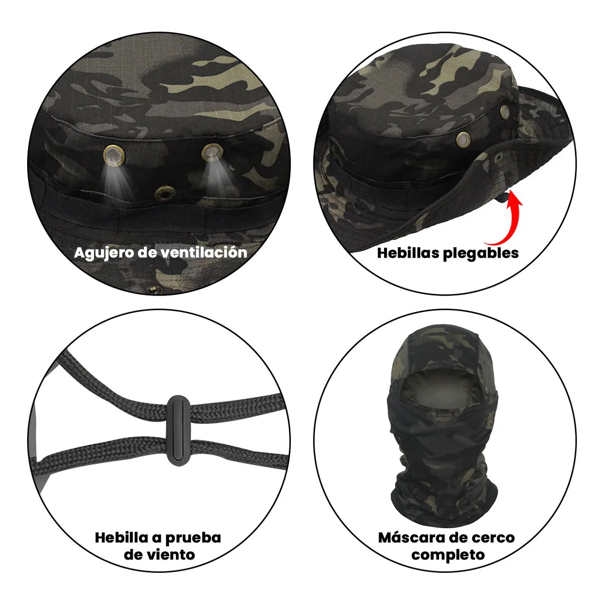 Sombrero Para Sol Protector Con Pasamonta&ntilde;as Y Manga Camuflaje Negro 2 image number null